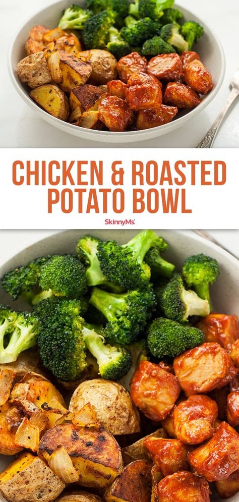 Skinny Chicken and Roasted Potato Bowl Potato Bowl Recipe, Balanced Dinner, Potato Bowl, Easy Healthy Meals, Broccoli And Potatoes, Chicken Roasted, Lean Chicken, Roasted Potato, Meals At Home