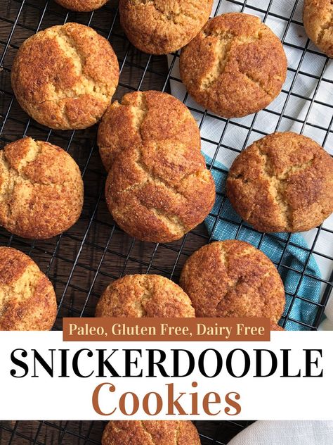 These homemade Snickerdoodle Cookies use almond flour and tapioca flour, sweetened with coconut sugar (or monk fruit for keto). They are soft, sweet and melt in your mouth! This easy recipe is Paleo friendly, gluten free, dairy free and doesn't contain any refined sugar. A great healthy recipe for holiday Snickerdoodles! #christmas #snickedoodles #paleo #glutenfree Homemade Snickerdoodle Cookies, Paleo Cookies Easy, Staple Recipes, Gluten Free Snickerdoodles, Cookie Recipes Chewy, Gluten Free Sugar Cookies, Paleo Cookies, Fruit Cookies, Snickerdoodle Cookies