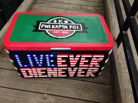 Phi kappa psi masters week! Phi Psi Frat Cooler, Frat Paddles, Nola Formal, Painted Fraternity Coolers, Nola Cooler, Painted Flask, Formal Coolers, Frat Formal, Fraternity Cooler