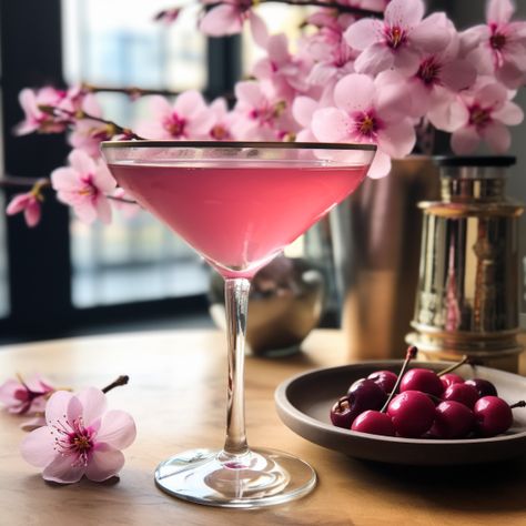 cherry blossom martini Cherry Martini, Kir Royale, Creative Cocktails, Alcholic Drinks, Adult Party Themes, Watermelon Margarita, Mixed Drinks Alcohol, Pink Cocktails, Pink Cocktail