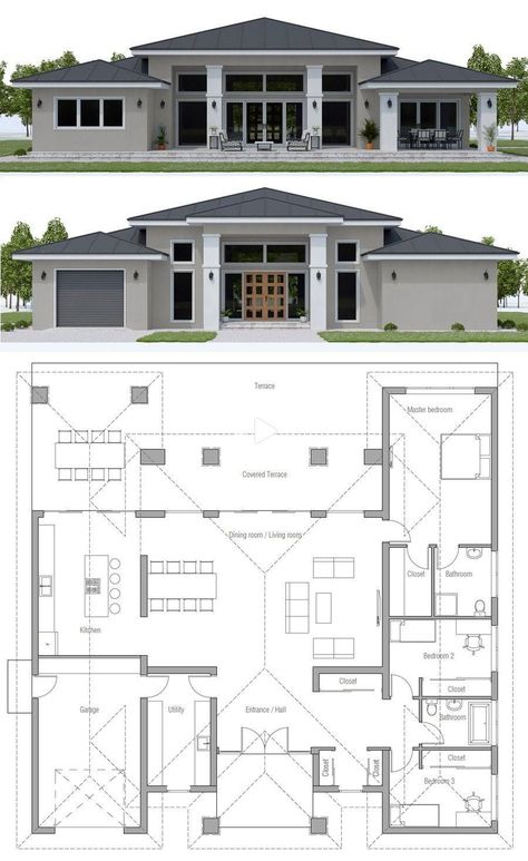 Floor Plan Architecture, House Projects Architecture, Plan Home, Plan Floor, Plan Architecture, Floor Bloxburg, Modern Bungalow House, House Plan Gallery, Architectural Design House Plans