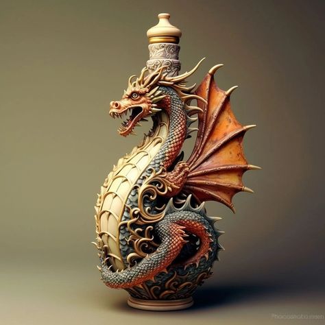 Dragon Bottle Art, Dragon Bottle, Altered Jars, Halloween Potion Bottles, Polymer Clay Gifts, African Crafts, Dragon Artwork Fantasy, Halloween Potions, Clay Dragon