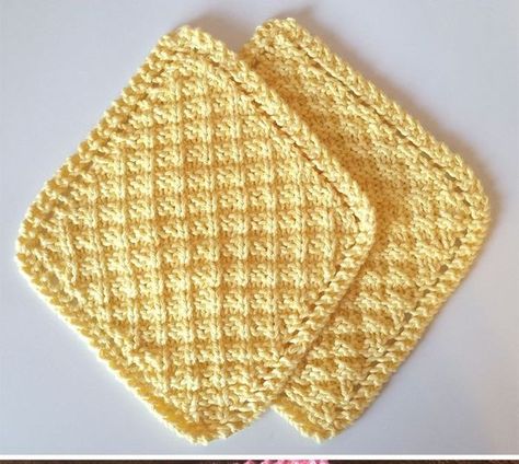 Knit Diagonal Dishcloth, Diagonal Dishcloth Knitting Patterns, Knitted Diagonal Dishcloth Pattern, Grandma's Dishcloth Pattern, Corner To Corner Knit Dishcloth, Knitted Waffle Stitch Dishcloth, Grandma's Favorite Dishcloth Pattern, Waffle Knit Dishcloth Pattern Free, Diagonal Knit Dishcloth Pattern Free