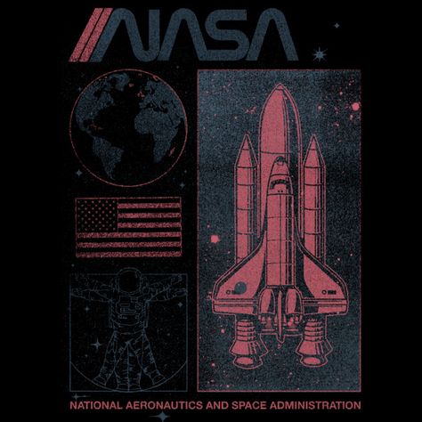 Nasa Shirt Design, Nasa Punk Art, Nasa Design Tshirt, Astronomy Design Ideas, Nasa Poster Vintage, Nasa Room Decor, Retro Futurism Graphic Design, Nasa Graphic Design, Retro Nasa Posters