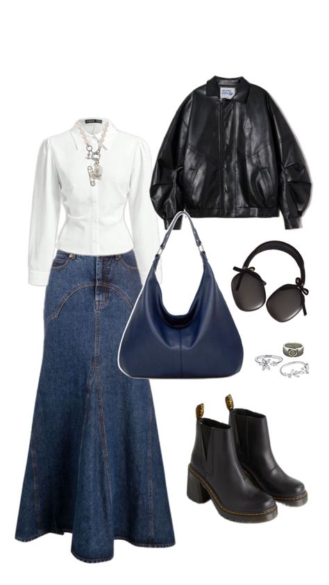 Idea of outfit with a long skirt 💙 Long Skirt Outfit, Muslimah Fashion Casual, Winter Cool, Cute Modest Outfits, Downtown Outfits, Fashion Top Outfits, Hijabi Outfits Casual, Hijab Fashion Inspiration, Cool Fits