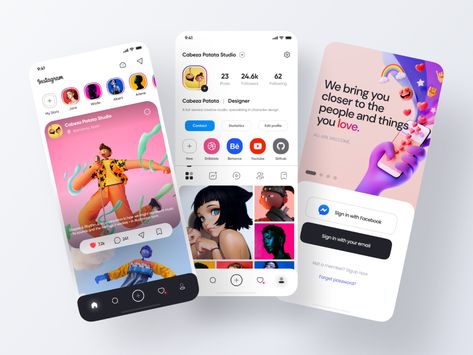 Hi, friends!Take a look at a new design for Instagram App Redesign. Hope you like it! Cheers for checking out.The most recent project, it's still going on.If you like our work, please follow m... Social App Design, Mobile Images, App Redesign, App Design Layout, Instagram App, Mobile App Design Inspiration, Directory Design, Ux Design Inspiration, App Design Inspiration