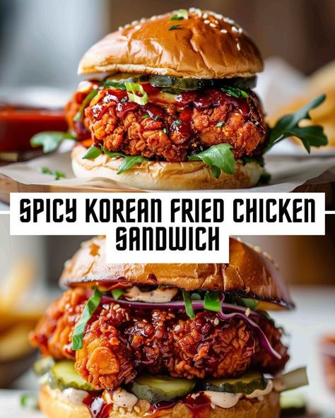 Korean Fried Chicken Sandwich, Chicken Pita Sandwich, Gochujang Mayo, Spicy Korean Chicken, Fried Chicken Sandwiches, Healthy Foods To Make, Chicken Pita, Spicy Chicken Sandwiches, Pita Sandwiches