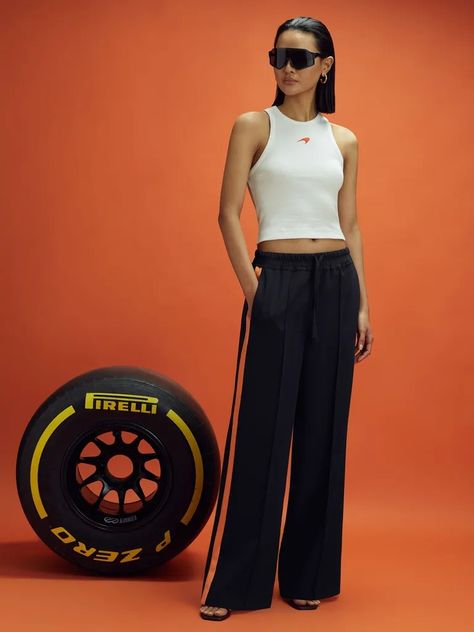 I can’t drive a car, but I know my Formula 1 fashion | Marie Claire UK Formula 1 Fashion, Drive A Car, Drawstring Trousers, Mclaren F1, Anya Taylor Joy, Emily Ratajkowski, Heidi Klum, Side Stripe, Drawstring Waistband