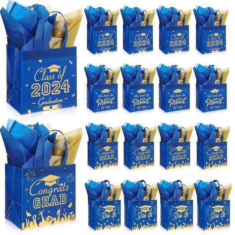 PRICES MAY VARY. Package Includes: you will get 48 graduation gift bags in 2 different styles, and 48 tissue paper in 2 different styles, 24 pieces for each design; The quantity is sufficient to satisfy your graduation party use and replacement demands Graduation Themed Design: these 2024 graduation bags are based on blue color, and printed with graduates waving graduation caps, and printed with gold words, such as [Congrats Grad] [You Did It] [We Are So Proud Of You] and so on; Our tissue paper Bags For College, Graduation Gift Bags, Elementary Graduation, Kindergarten Graduation Party, Bags 2024, Graduation Party Favors, School Kindergarten, College Parties, Kindergarten Graduation