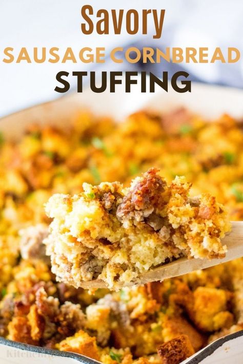 Who all loves a big cut of some delicious cornbread? Maybe adding this as a side to your meal is a tradition. Well, how about we flip some switches and add a little twist to an incredible recipe. This unique and amazing Sausage Cornbread Stuffing may just become a new favorite in your household. The perfect side dish for your Thanksgiving dinner. Martha Stewart Cornbread Stuffing, Cornbread Sausage Casserole, Stovetop Cornbread Stuffing Recipes, Cornbread And Sausage Stuffing, Cornbread Stuffing Recipes Thanksgiving, Cornbread Stuffing With Sausage, Cornbread Sausage Stuffing, Cornbread Dressing With Sausage, Sausage Cornbread