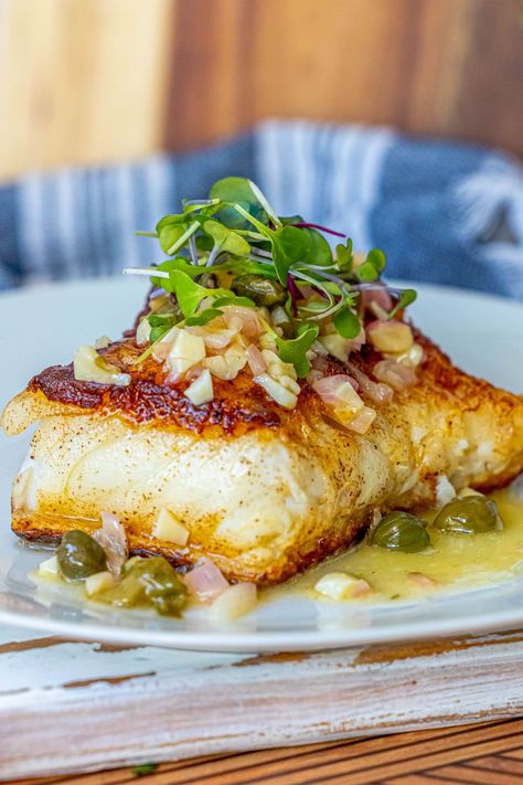 Chillian Sea Bass Recipes Dinners, Sea Bass Recipes Pan Seared, Bass Recipes, Caper Butter, Fish Sides, Sea Bass Recipes, Fish Entrees, Fish Dinner Recipes, 2024 Recipes