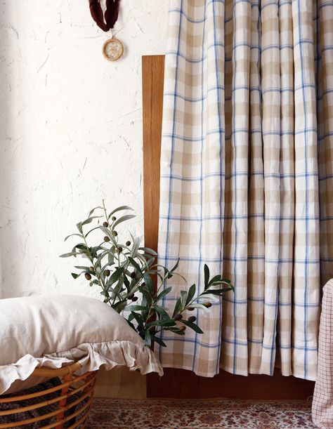 Checkered Curtains, Natural Linen Curtains, Blue Striped Curtains, Curtains Beige, Gingham Curtains, Buffalo Check Curtains, Country Style Curtains, Check Curtains, Curtains Farmhouse