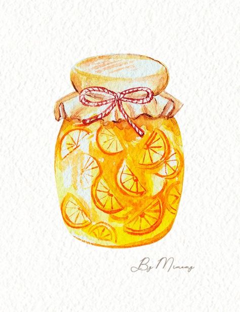 Marmalade Tattoo, Jam Watercolor, Brother Sister Tattoos, Jam Painting, Watercolor Jar, Tattoos Best Friend, Tattoos Disney, Lemon Drawing, Science Tattoos