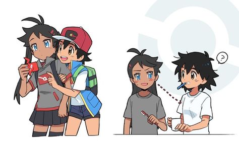 Pokemon Ash Genderbend, Fem Ash Ketchum, Female Ash Ketchum, Ash X Gou, Gen 4 Pokemon, Goh Pokemon, Pokemon Green, Holding Phone, Green Pokemon