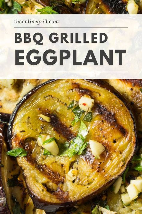 Delicious grilled eggplant slices prepared in fresh garlic and herb marinade. These smoky and charred slices are the perfect vegetable side – and ready in just 20 minutes! #HalfYourPlate #Eggplant #GrilledEggplant #Vegetarian #SideDish #BBQ Garlic And Herb Marinade, Herb Marinade, Healthy Bbq, Smoked Vegetables, Vegan Bbq Recipes, Summer Bbq Recipes, Vegetarian Bbq, Bbq Recipes Grill, Bbq Ideas