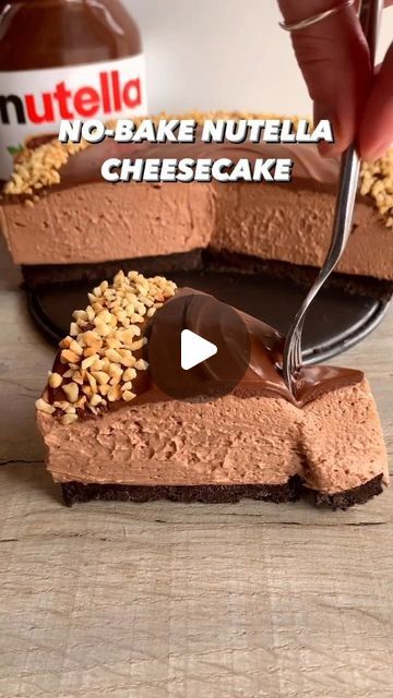 Yum Factor Recipes on Instagram: "No Bake Nutella Cheesecake....
All you need is:
Base
- 26 (290g) Oreo's, finely crushed
- 90g unsalted butter, melted

Cheesecake
- 400ml double cream
- 500g cream cheese
- 450g Nutella
- 80g icing sugar

Topping
- 150g Nutella
- 3-4 tbsp chopped roasted hazelnuts

😋 Follow us for more amazing recipes!
❤️ Do Like & Share with your foodie friends....

#cake #cakelove #cakelove #cakelover #cakeporn #cheesecake #cheesecakelove #cheesecakes #cheesecakelovers #cheesecakefactory #cheesecakerecipe #oreocheesecake #oreocookies #oreos #oreocake #oreo #nutellacake #nutellalovers #nutella #nutellalove #chocolatecake #chocolatedessert #chocolate #food #trending #instagram #yummy #foodjourney" Factor Recipes, No Bake Nutella Cheesecake, Roasted Hazelnuts, Cheesecake Lovers, Nutella Cheesecake, Nutella Cake, Friends Cake, Double Cream, Chocolate Food