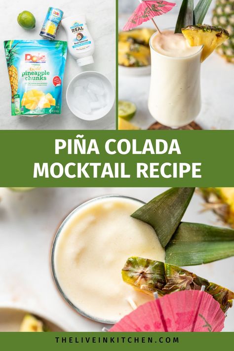 This virgin piña colada mocktail recipe is easy to make with only 4 ingredients! Enjoy a creamy and refreshing tropical drink without the alcohol and without feeling left out. This delicious mocktial is one of the best drinks for summer thanks to the pineapple and coconut flavors. Give it a try and you’ll see! Pina Colada Recipe Non Alcoholic, Virgin Piña Colada, Healthy Pina Colada, Kid Friendly Vegetarian Recipes, Pina Colada Mocktail, Drinks For Summer, Virgin Pina Colada, Pina Colada Recipe, Pineapple And Coconut