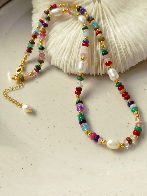 Sku CY-!124145 Material Stone , Pearl Feature Contrast Color , Beaded Occasion Casual , Bohemia , Vintage Type Necklaces Accessories , Dainty Necklace Color MULTICOLOR Size One_size Please consult the size chart we provide for this item's measurements to help you decide which size to buy.Please note: There may be 1-3cm differ due to manual measurement. CMINCH Perimeter One_size 37.8-44.0 Colorful Necklaces, Colorful Beaded Necklace, Dainty Necklaces, Spring Bracelet, Trending Necklaces, Subtle Elegance, Stone Beaded Necklace, Vintage Type, Jewelry Lookbook