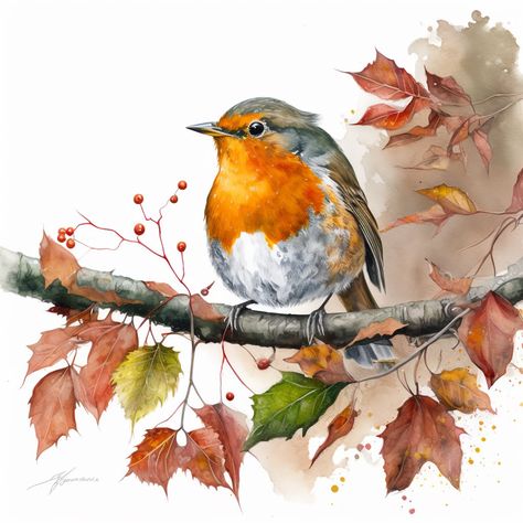 Bird Watercolor Paintings, Watercolor Paintings For Beginners, Fall Watercolor, Watercolor Art Lessons, Watercolour Art, Autumn Painting, Bird Pictures, Arte Animal, Flower Art Painting