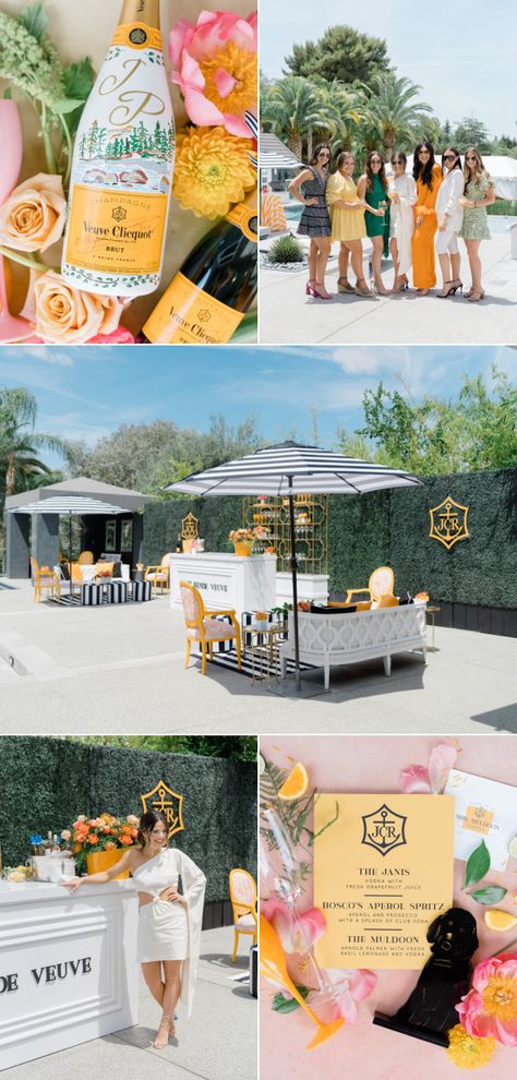 Veuve Clicquot Bridal Shower Ideas, Veuve Cliquot Theme Party, Venue Clicquot Party, Veuve Party Theme, Veuve Clicquot Pool Party, Veuve Clicquot Party, Veuve Bridal Shower Theme, Veuve Clicquot Polo Classic, Veuve Clicquot Aesthetic