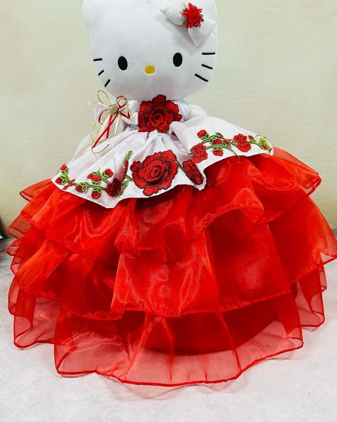 Red Charro Quinceanera Theme, Hello Kitty Quinceanera, Charro Quinceanera Theme, Quince Colors, Red Quinceanera Ideas, Red Quinceanera Dress, Charro Quinceanera Dresses, Red Quince, Hello Kitty Gifts