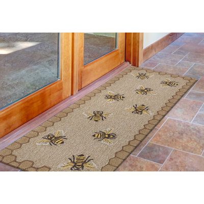 This light-hearted collection of indoor/outdoor area rugs will bring a smile to your face. Sprinkle some color into your indoor or outdoor decor with the bright, richly-blended colors and playful bee design. Hand-hooked with weather-resistant fiber, these rugs are practical for high-traffic areas in your home like your entryway, kitchen, laundry room, and kid’s rooms or your outdoor space, giving it a fresh and fun look. Rug Size: Runner 2' x 5' | Multi Color Indoor / Outdoor Area Rug - August G Bee Home Decor, Lavender Area Rug, Bee Kitchen, Honey Bee Decor, Blended Colors, Light Blue Rug, Bumble Bees, Entryway Kitchen, Cozy Kitchen