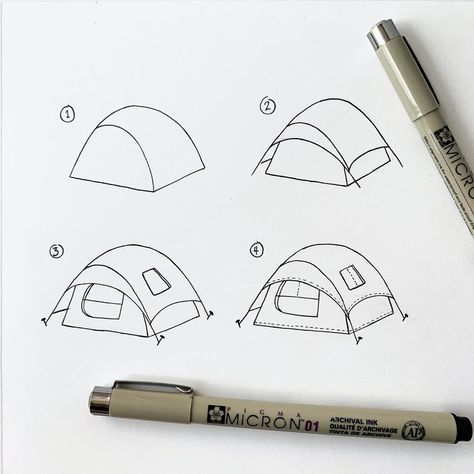 I got a couple comments on my last post asking how I draw tents, so I went ahead and created this little tutorial for you today! ⛺️ I drew… Jen Aranyi, Tent Drawing, Homemade Stamps, Travel Doodles, Bear Crafts, What To Draw, Camping Art, Mountain Art, Sky Art