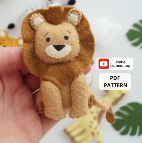 Felt Lion Sewing Pattern PDF, Safari Felt Animals, Baby Mobile Toys, Felt Ornaments, Felt toys, Plush Pattern DIY Lion Felt Ornament, Felt Lion Pattern, Felt Toys Diy Free Pattern, Felt Lion, Kawaii Amigurumi, Felt Toys Diy, Baby Toys Newborn, Felt Ornaments Patterns, Felt Toys Patterns