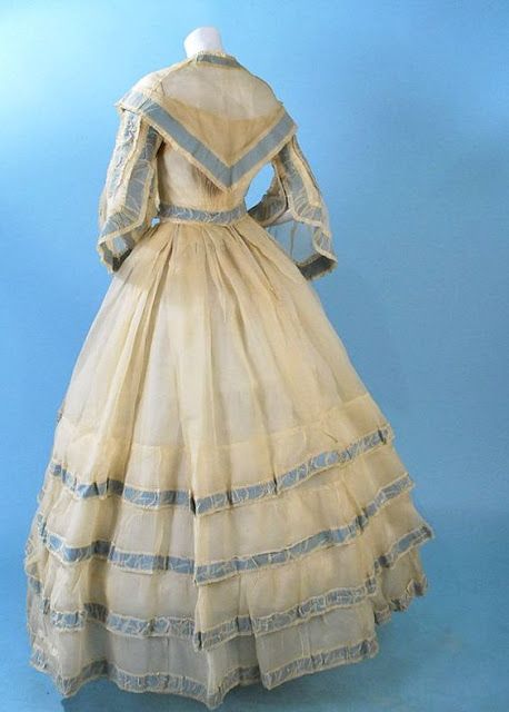 Summer organdy dress, 1860s | In the Swan's Shadow 1860s Day Dress, Promenade Dress, Summer Gowns, 1860 Fashion, 19th Century Clothing, Sheer Clothing, 19th Century Fashion, Century Clothing, Victorian Clothing