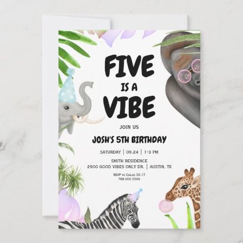 $2.92 | Five is a Vibe 5th Birthday Jungle Party #five is a vibe birthday, five is a vibe, retro boys birthday party invitation, vibe birthday party invitation, 5th birthday invitation, five years old, five year old birthday invitation, jungle animals birthday party invitation, animals, 5th birthday party invitation Wild And Five Birthday Party, Vibe Birthday Party, Five Is A Vibe, Zoo Birthday Party, Wild Birthday Party, 5th Birthday Party, Jungle Birthday Party, Zoo Birthday, Zoo Party