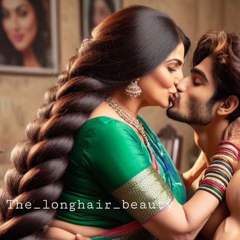 Natural Asian Beauty, Indian Long Hair Braid, Romantic Artwork, Kissing Quotes, Big Bun Hair, Long Hair Ponytail, Indian Natural Beauty, Indian Art Gallery, Romantic Photos Couples