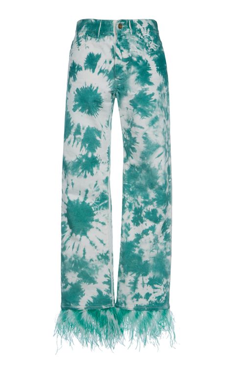 Alanui Feather-Embellished Tie-Dye Jeans Dye Pants, Tie Dye Sweatpants, Dye Jeans, Tie Dye Pants, Tie Dye Jeans, Fire Fits, Future Fashion, Retro Outfits, Punk Fashion