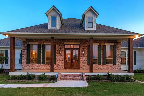 Wood Beams Front Porch Brick House, Red Brick With Wood Accents Exterior, Red Brick House With Wood Accents, Brick House Wood Columns, Brick House Columns, Cedar Posts Front Porch Brick House, Brick House Wood Porch, Red Brick With Cedar Accents, Rustic Red Brick House Exterior