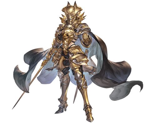 Granblue Fantasy Art, Golden Knight, Golden Warriors, Dragon Knight, Knight Art, Knight Armor, Golden Knights, Fantasy Armor, Game Character Design