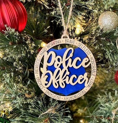 Police Christmas Ornaments, Police Christmas, Police Appreciation, Office Party Gifts, Blue Christmas Ornaments, Special Police, Police Officer Gifts, Back The Blue, Office Party