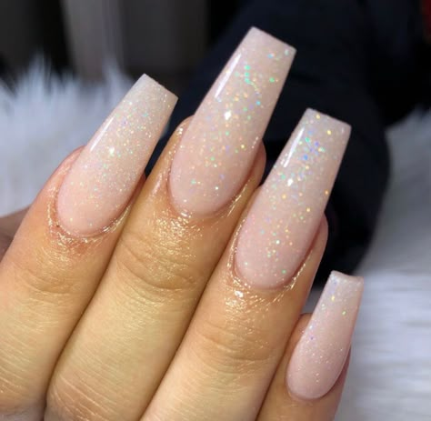 Glitter Nails Acrylic, Milky Nails, Peach Nails, Her Nails, Sparkle Nails, Summer Acrylic Nails, Pink Acrylic Nails, Acrylic Nails Coffin, Prom Nails