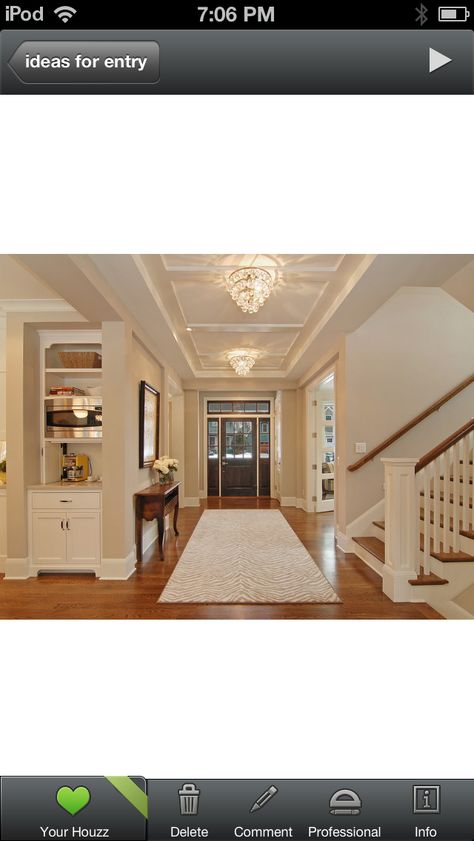 Entry Temporary House, Transitional Entry, Modern Cape, Hallway Ceiling, Entry Design, Entryway Lighting, Charming House, Salon Ideas, Small Hallways