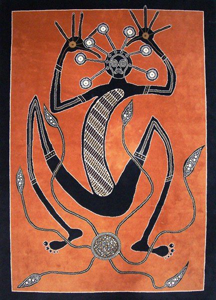 Mimi spirit. Mimi are the spirits of Australia’s lands, skies, rivers and surrounding seas. These spirits are said to have taught the Aboriginal people all that they know about hunting, fishing, fire making, crafting and spiritual practices, and would come out at sunset to restore the lands, dance and converse with the Aboriginal people, depending on what type of Mimi they were, they may come out of rivers, shadows of trees, the sky, shadows/crevasses of the rocks and out of cave paintings. Aboriginal Dreamtime, Australian Aboriginals, Aboriginal Australia, Indigenous Australian Art, Aboriginal Dot Art, Aboriginal Painting, Aboriginal Culture, Aboriginal Artwork, Art Premier