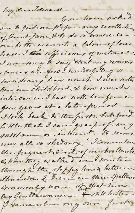 Austen, Jane--Lefroy, Anna AUTOGRAPH MANUSCRIPT CONTINUATION OF AUSTEN'S UNFINISHED NOVEL SANDITON. Working manuscript with extensive revisions, mostly with interlinear revisions but partially written on rectos only with revisions and additions on facing versos, two pages entirely cancelled and pasted over with revised text, in three stab-stitched fascicules, on unwatermarked woven paper with indistinct blind stamp in upper left corners, altogether 113 pages, plus blanks, 8vo, probably 1840s. Vintage Writing Paper, Boyfriends Birthday Ideas, Complete The Story, Vintage Writing, Calligraphy Text, Free Vintage Printables, Vintage Text, Sample Paper, Cursive Writing