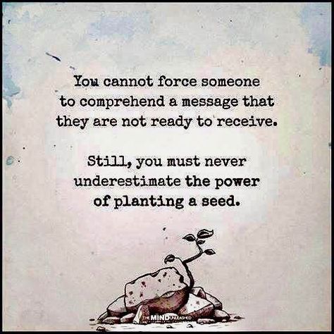 You Cannot Force Someone... To Comprehend A Message... They Are Not Ready To Receive... Still... You Must Never Underestimate... The Power Of Planting A Seed... Seeds Quotes, Seed Quotes, Mind Unleashed, Need Quotes, Be Kind To Everyone, Vegan Quotes, Plant Seeds, Wednesday Wisdom, Positive Vibes Only