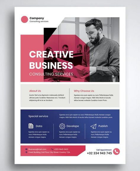 Company Business Flyer Template Professional Newsletter Design, Business One Pager Design, Factsheet Design Layout, Company One Pager Design, One Pager Design, App Poster, Professional Flyer Design, Company Newsletter, Digital Flyer