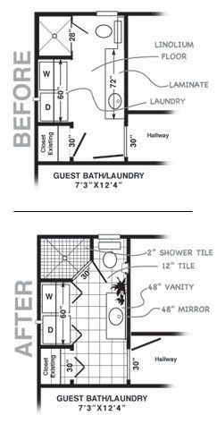 Bathroom Through Laundry, Narrow Bathroom And Laundry Room Combo, Bedroom Bathroom Laundry Room Addition, Full Bath With Laundry Layout, Laundry Room With Toilet And Sink Layout, Small Bathroom With Stackable Laundry, Full Bathroom With Laundry Layout, Small Bathroom With Washer And Dryer Layout, Laundry Shower Combo