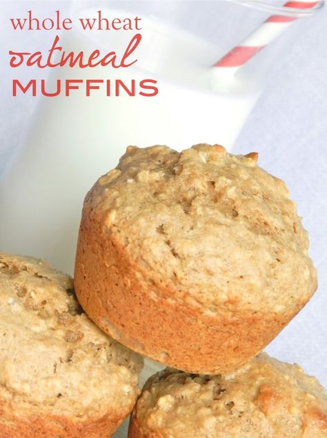 Our Favorite Healthy Whole Wheat Oatmeal Muffins   Remember those whole wheat chocolate chip muffins from last week? I loved them, made them a few times, but needed something with less chocolate, and more whole wheat. The result is these whole wheat muffins packed with oatmeal and good enough to eat on their own. If you... Wheat Muffins, Muffins Blueberry, Whole Wheat Muffins, Wheat Recipes, Oatmeal Muffins, Zucchini Muffins, Healthy Muffins, Flour Recipes, Chocolate Chip Muffins