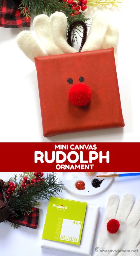 Mini Canvas Christmas Ornaments, Mini Canvas Ornaments, Canvas Christmas Crafts For Kids, Christmas Gifts Kids Can Make, Kids Christmas Crafts Ornaments, Easy Holidays Crafts, Keepsake Crafts, Kids Christmas Ornaments, Diy Holiday Gifts