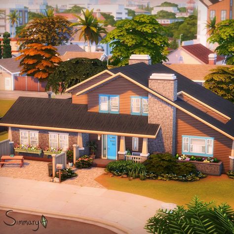 Big Sims House, Sims 4 Get Famous House, Sims 4 70s House, Miley Cyrus House, The Sims 4 Houses Ideas, 70s House Exterior, 70’s House, Sims Lots, Sims4 House