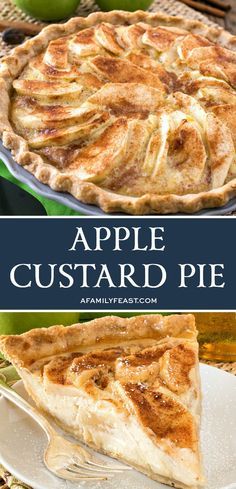 Our Apple Custard Pie has tender sliced apples in a luscious, creamy vanilla custard filling with a sprinkle of cinnamon sugar on top. Peach Custard Pies, Vanilla Custard Filling, Apple Custard Pie, Apple Custard, Custard Pie Recipe, Sliced Apples, Chocolate Pie Recipes, Custard Desserts, Pudding Pies