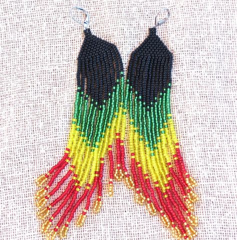 Rasta Birthday, Bead Business, Rasta Earrings, Beadwork Ideas, Jamaica Reggae, Rasta Lion, Native American Patterns, Brick Stitch Earrings, Brick Stitch Pattern