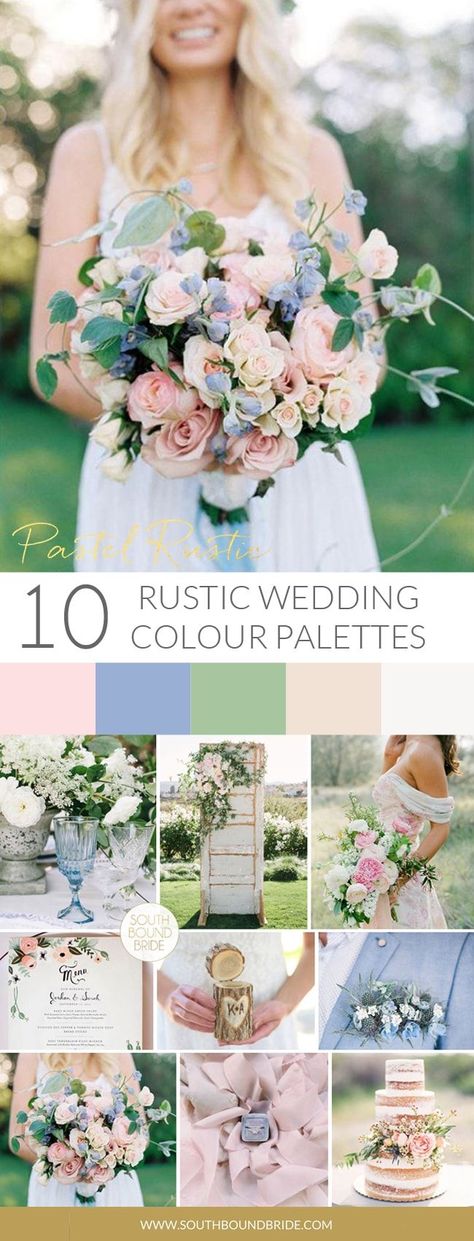 Pastel Rustic Wedding Palette | SouthBound Bride Rustic Wedding Palette, Pastel Wedding Theme, Rustic Wedding Colors, Wedding Color Palettes, Rustic Summer Wedding, Wedding Themes Summer, Spring Wedding Colors, Wedding Flowers Summer, Wedding Palette