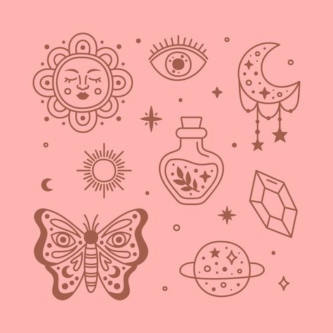 Free vector hand drawn celestial illustr... | Free Vector #Freepik #freevector #astrology #mystic #esoteric #constellation Witchy Logos, Bohemian Drawing, Astrology Illustration, Spiritual Illustration, Mystical Style, Celestial Illustration, Mystical Aesthetic, Zodiac Illustration, Celestial Aesthetic