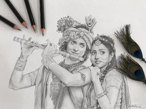 arthi sundar ♥️ on Instagram: “🌸 Kannan, theeradha vilayaatu pillai 👶🏻 Radha Krishna: A love that is pure, innocent, and worthy of worship. I love this drawing I’ve done…” Radhakrishn Sketch, Radha Krishna Sketch, Ganesha Drawing, Krishna Drawing, Lord Ganesha Paintings, Deep Art, Painting Canvases, Princess Drawings, Ganesha Painting